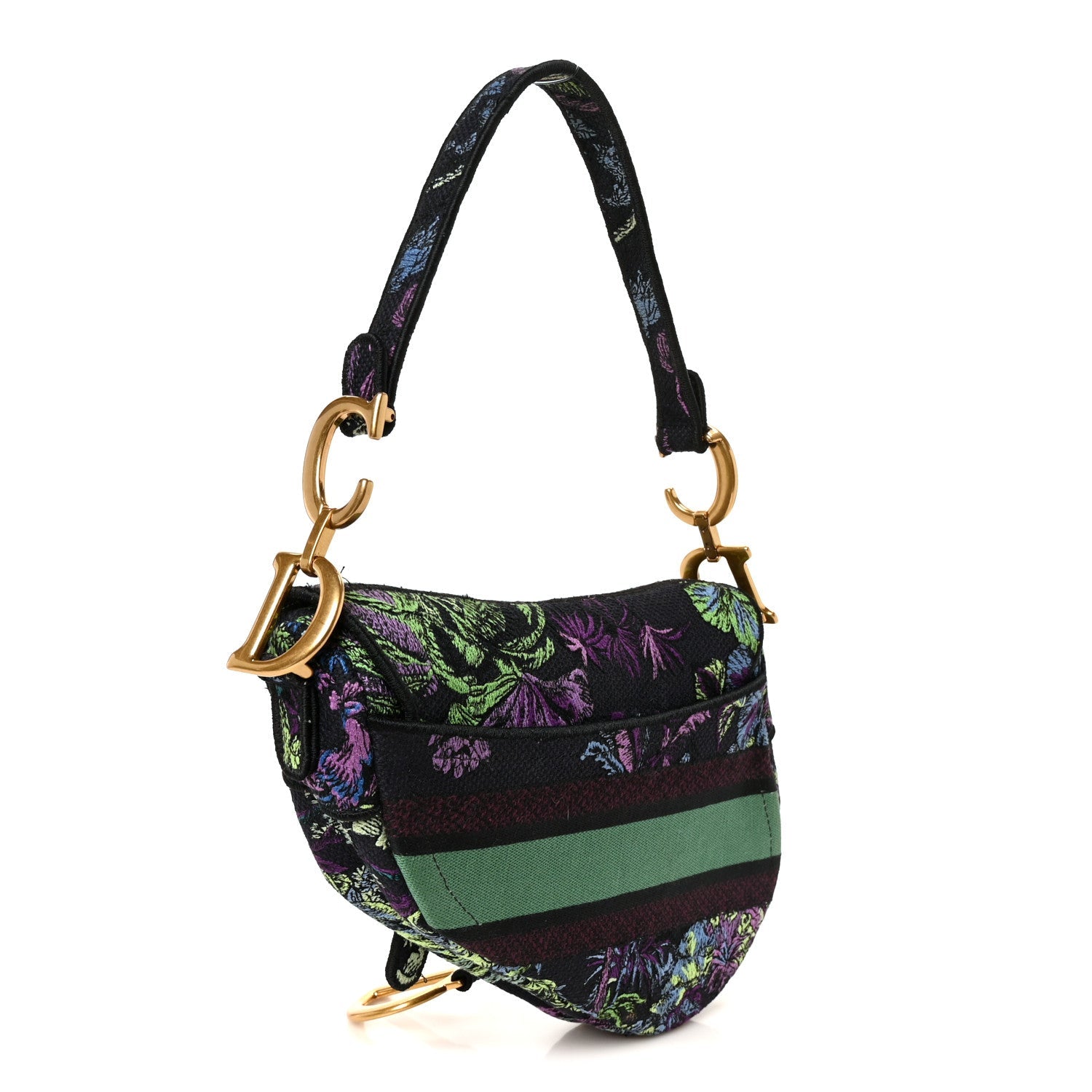 Canvas Embroidered Petites Fleurs Saddle Bag Black Multicolor