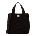 Suede Quilted Shopping Tote Brown