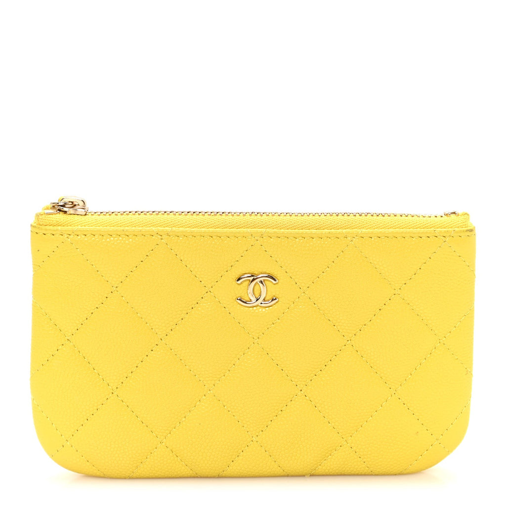 Caviar Quilted Small Cosmetic Case Yellow