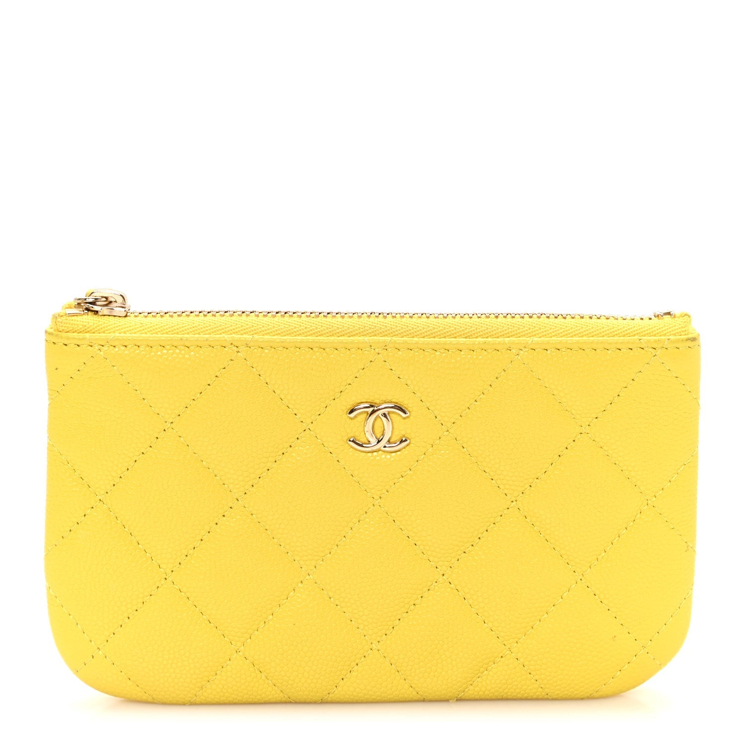 Caviar Quilted Small Cosmetic Case Yellow