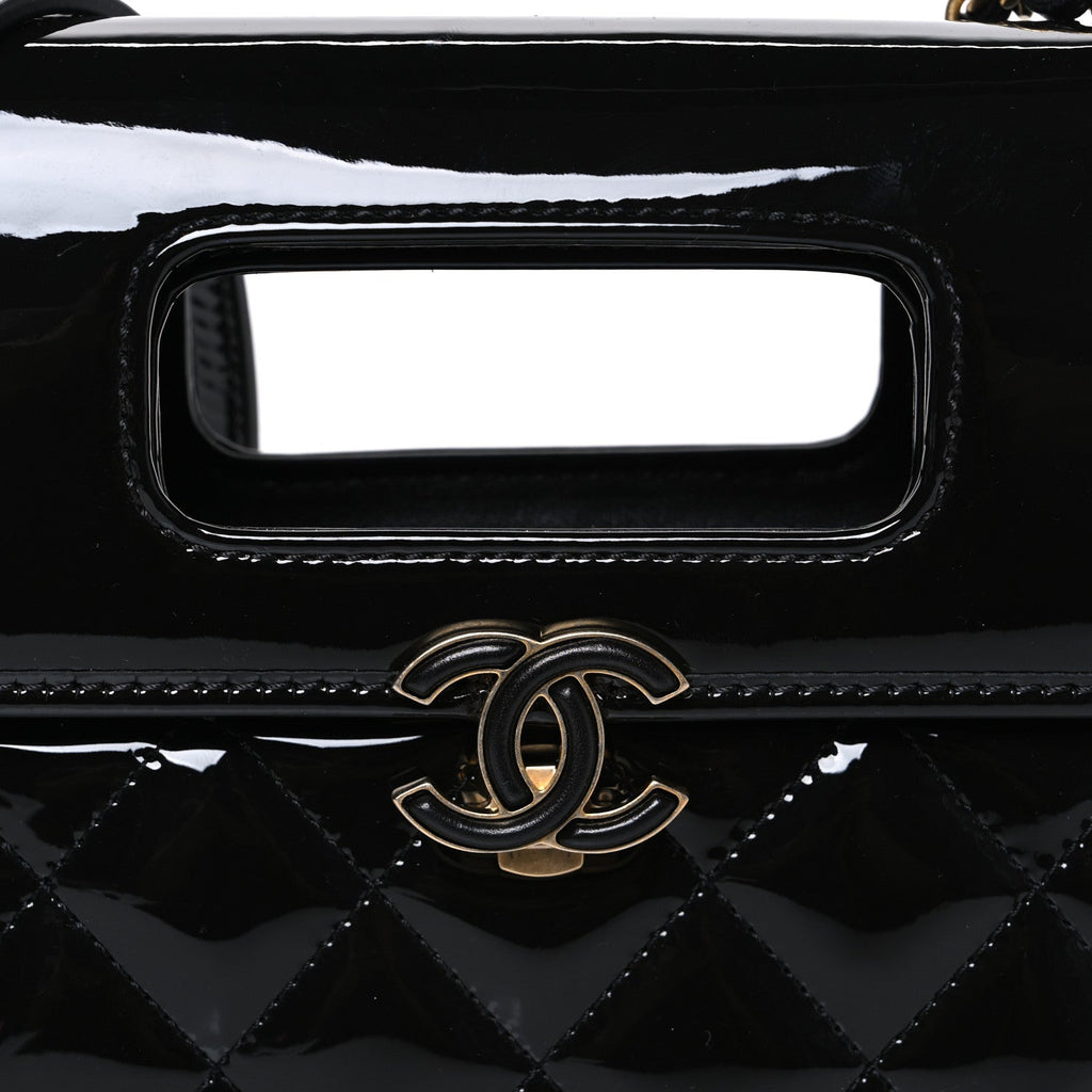 Patent Quilted Mini Graphic Catch Flap Black