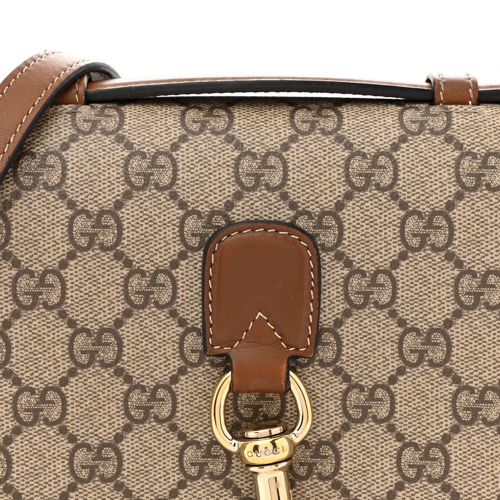 GG Supreme Monogram Textured Calfskin Emblem Mini Shoulder Bag Beige Dark Brown