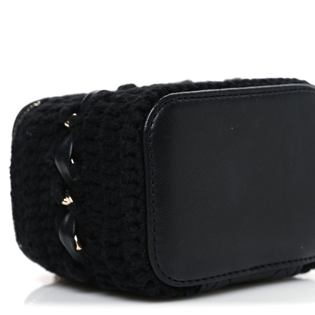 Lambskin Crochet Quilted Mini Vanity Case With Chain Black