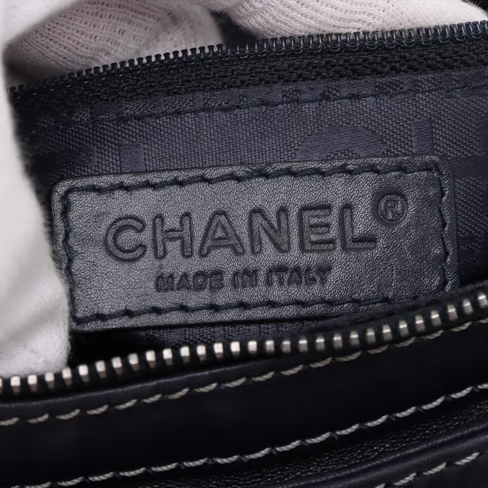 Chanel Logo Lambskin Chain Shoulder Bag Navy Blue