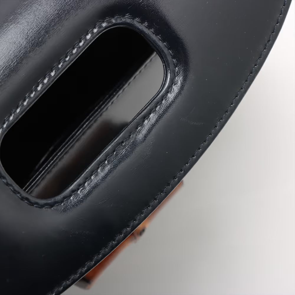 Gucci Bamboo Leather Two-Way Handbag Navy Blue