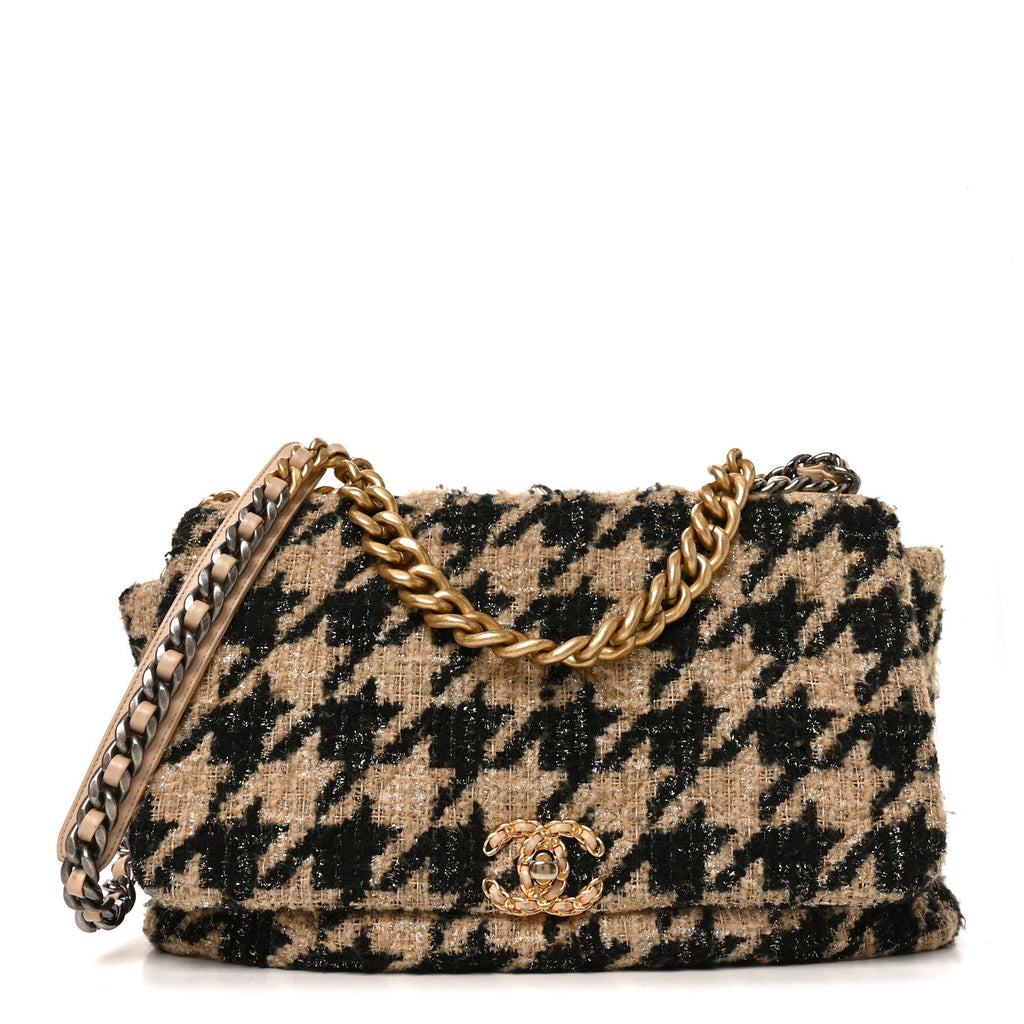 Tweed Maxi Chanel 19 Flap Beige Black