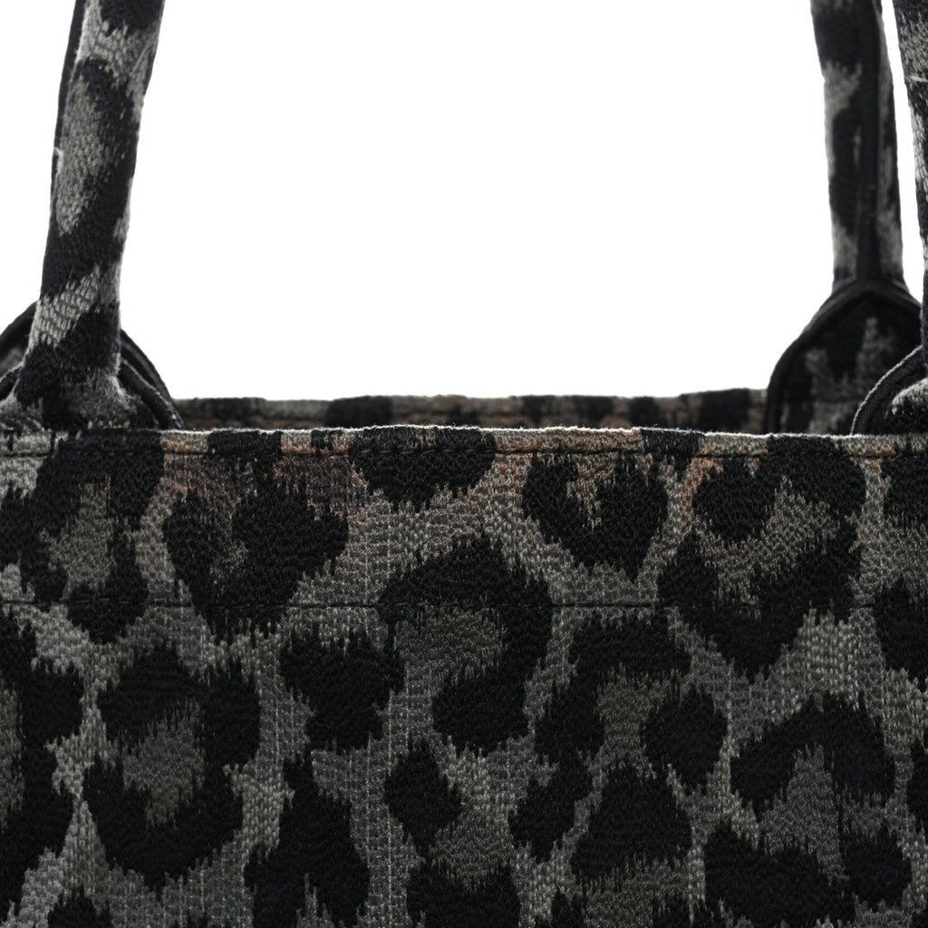 Canvas Mizza Embroidered Large Leopard Book Tote Grey