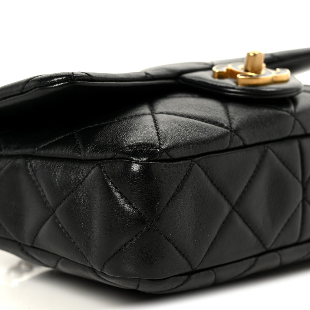 Lambskin Enamel Quilted Pending CC Square Flap Black