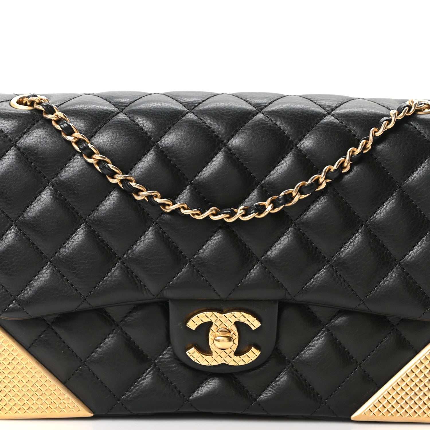 Calfskin Quilted Rock The Corner Flap Black
