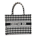 Canvas Macro Houndstooth Embroidered Medium Book Tote Black White