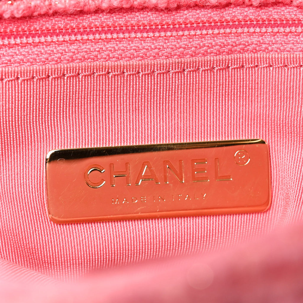 Metallic Tweed Quilted Large Chanel 19 Flap Pink