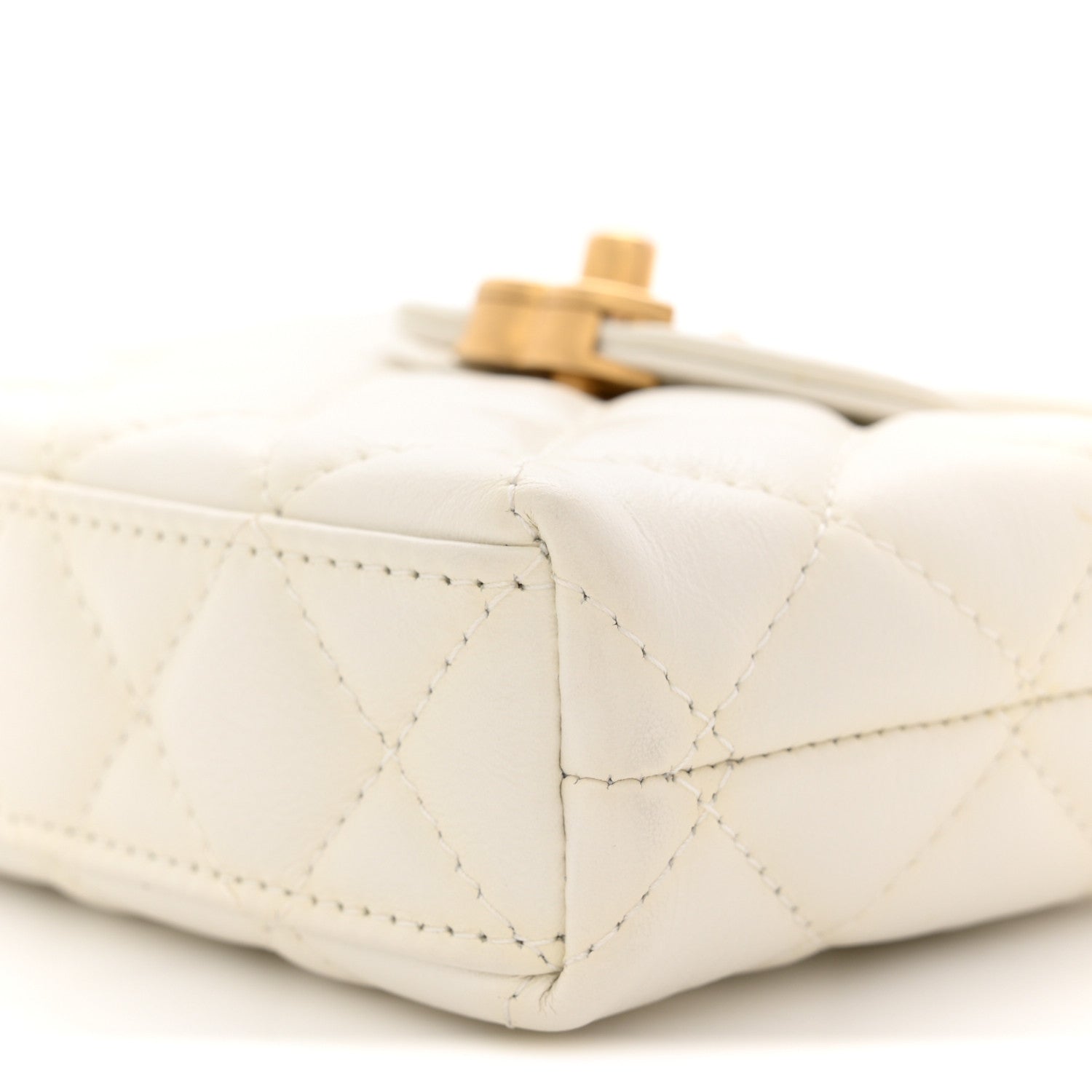 Shiny Aged Calfskin Quilted Mini Nano Kelly Shopper Beige White