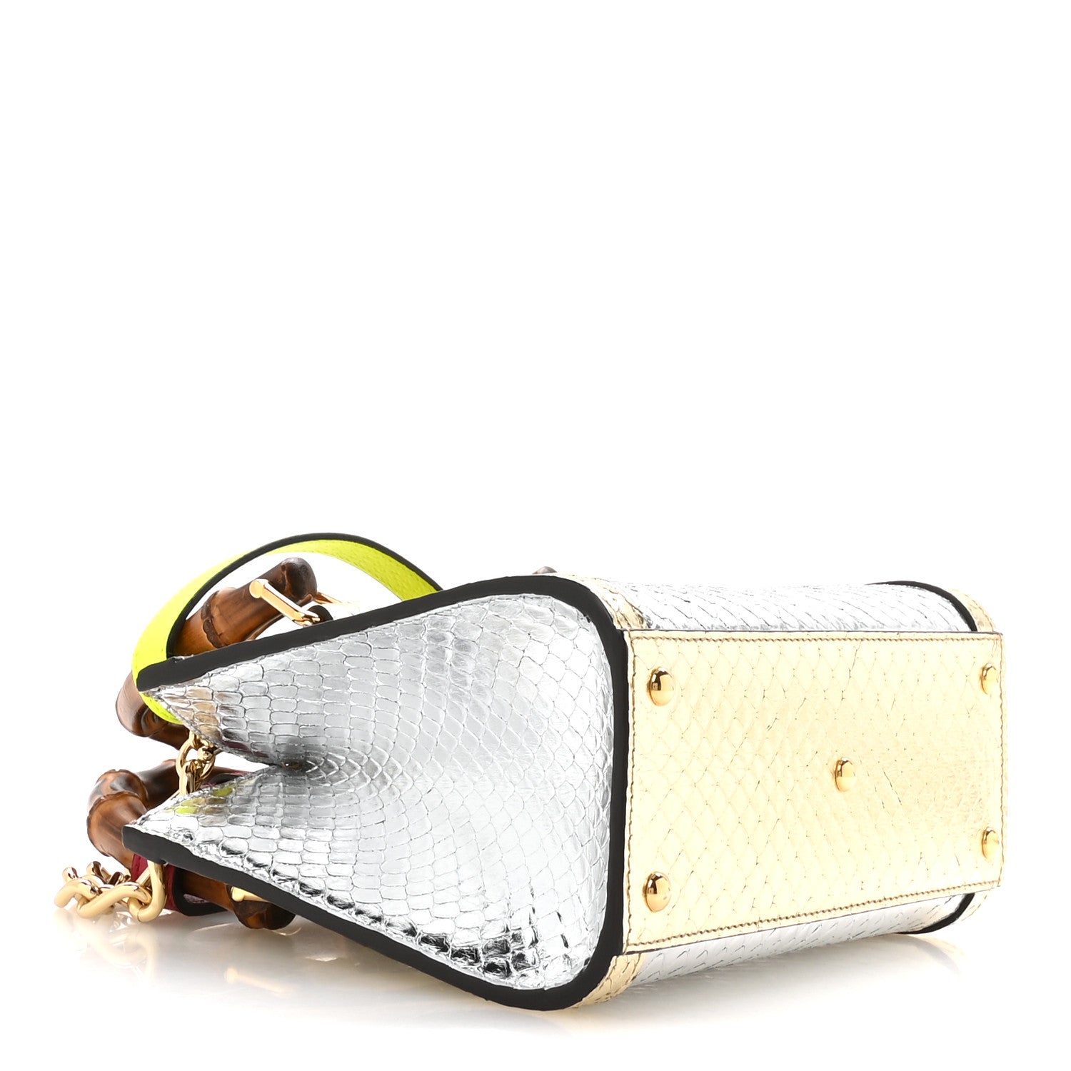 Metallic Snakeskin Mini Diana Tote Bag Silver Platino
