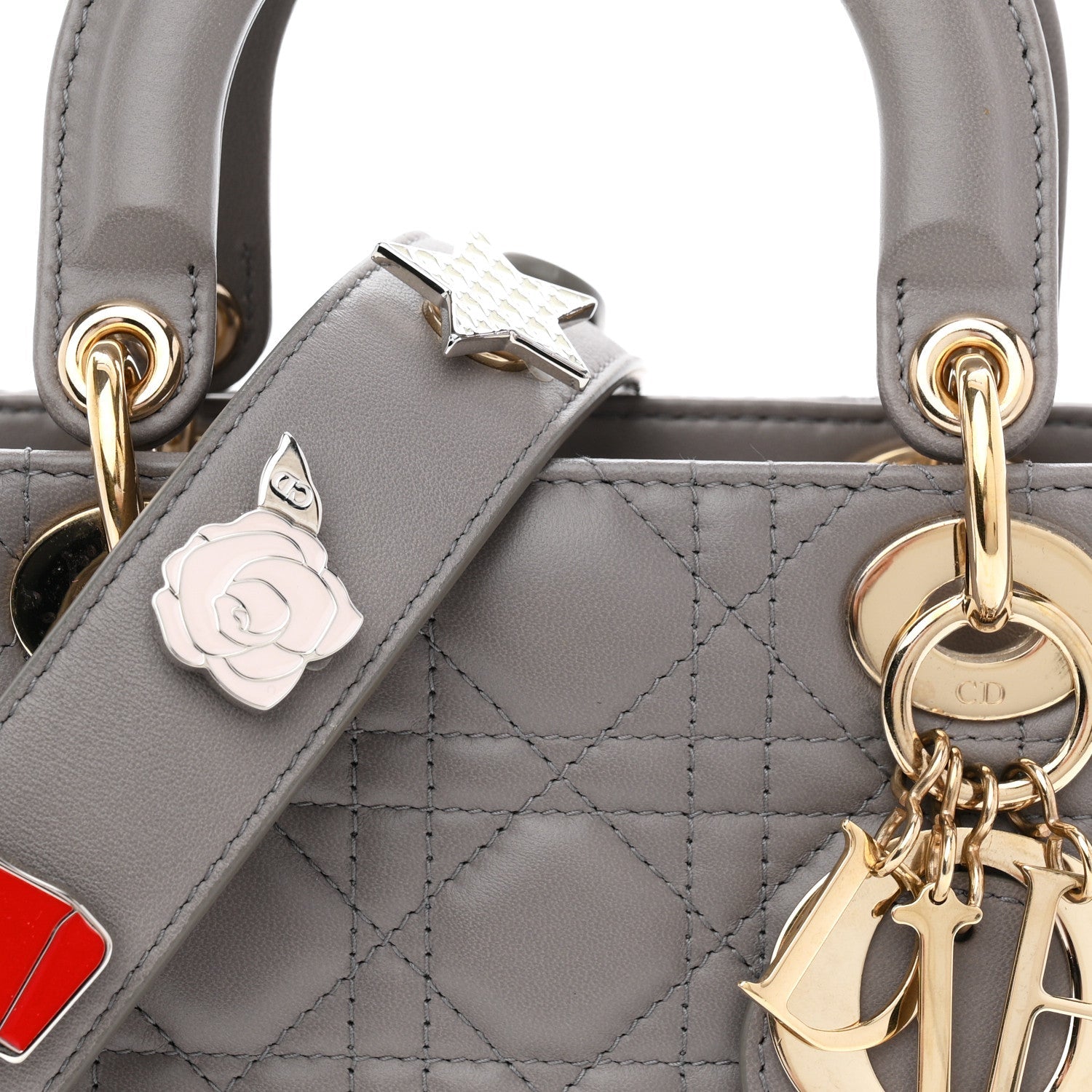 Lambskin Cannage Small Lucky Badges My Lady Dior Grey