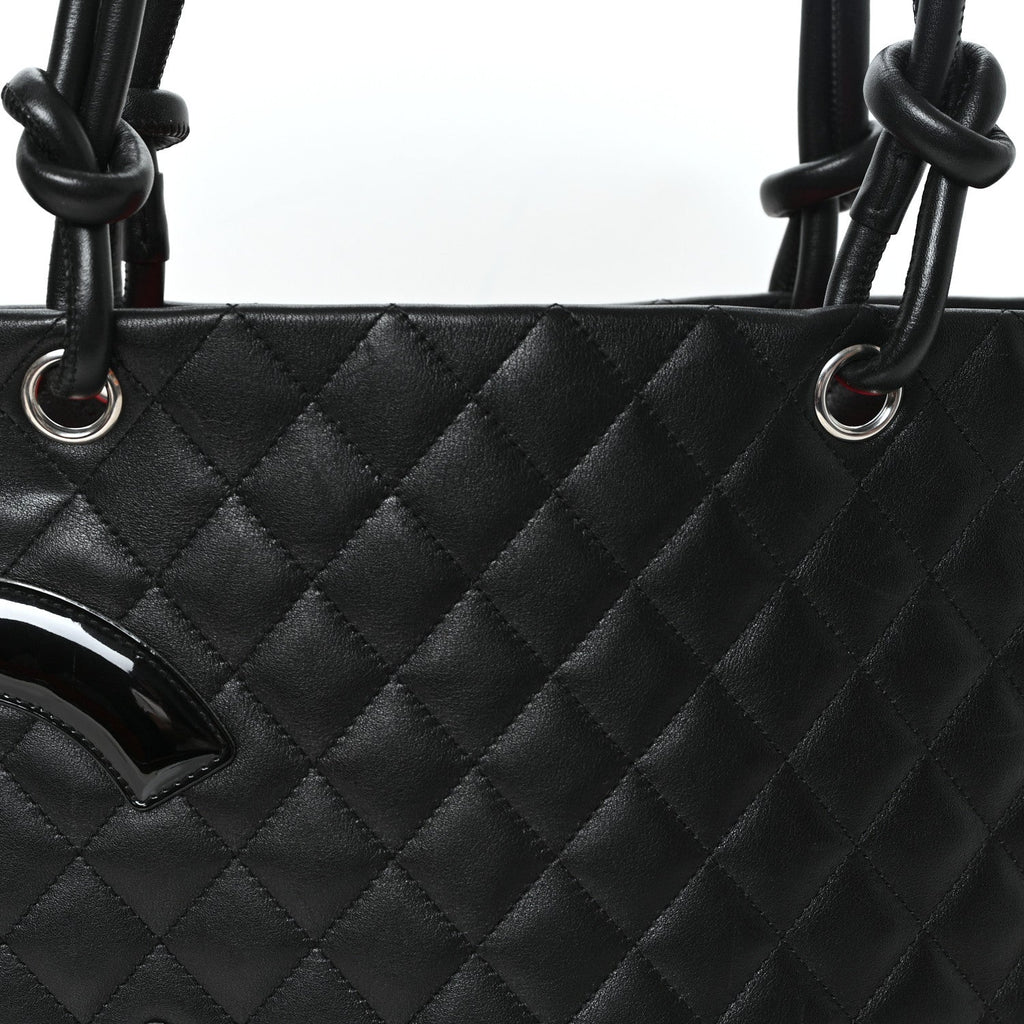 Calfskin Quilted Large Cambon Tote Black