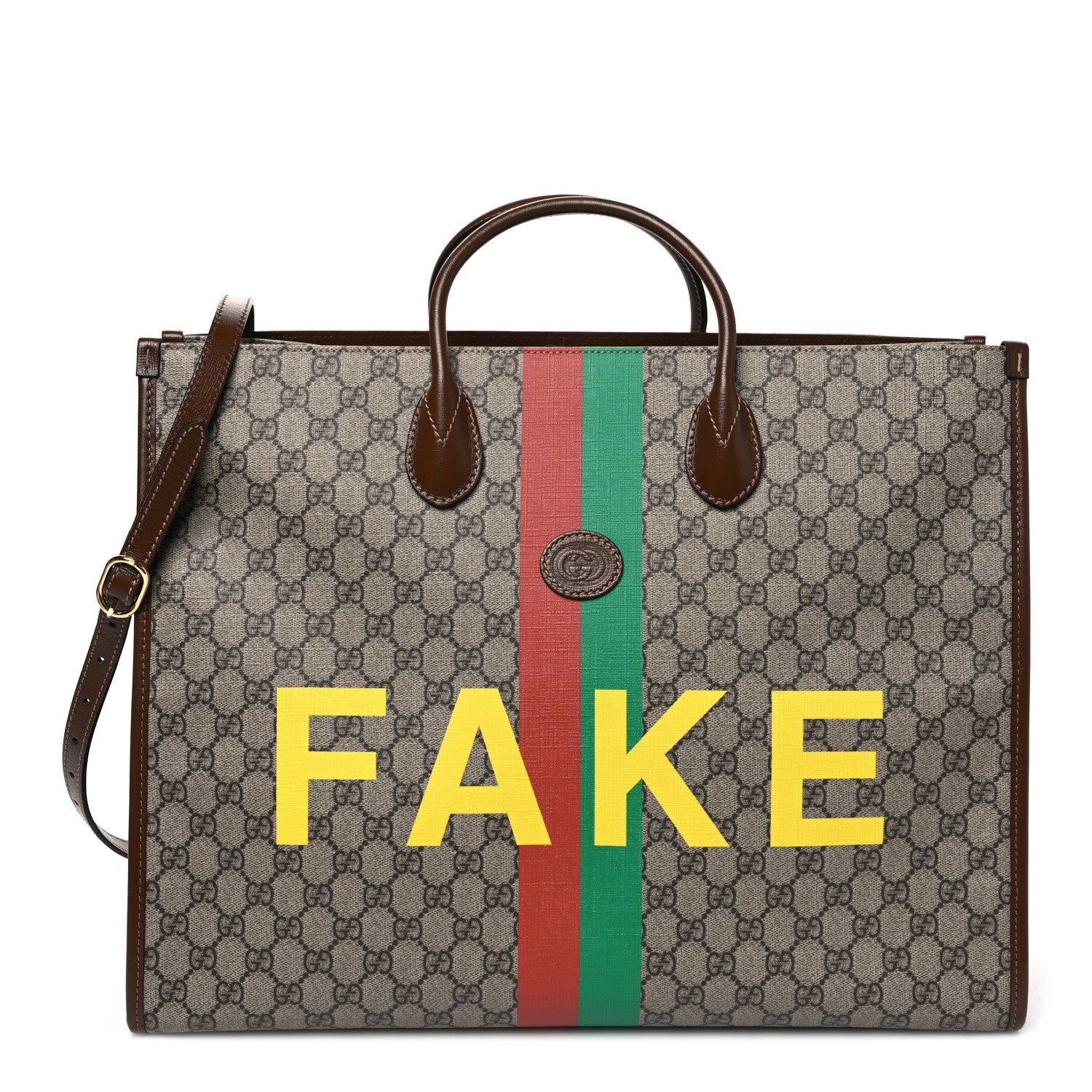 GG Supreme Monogram Fake/Not Large Retro Interlocking G Tote Bag Beige Brown Sugar