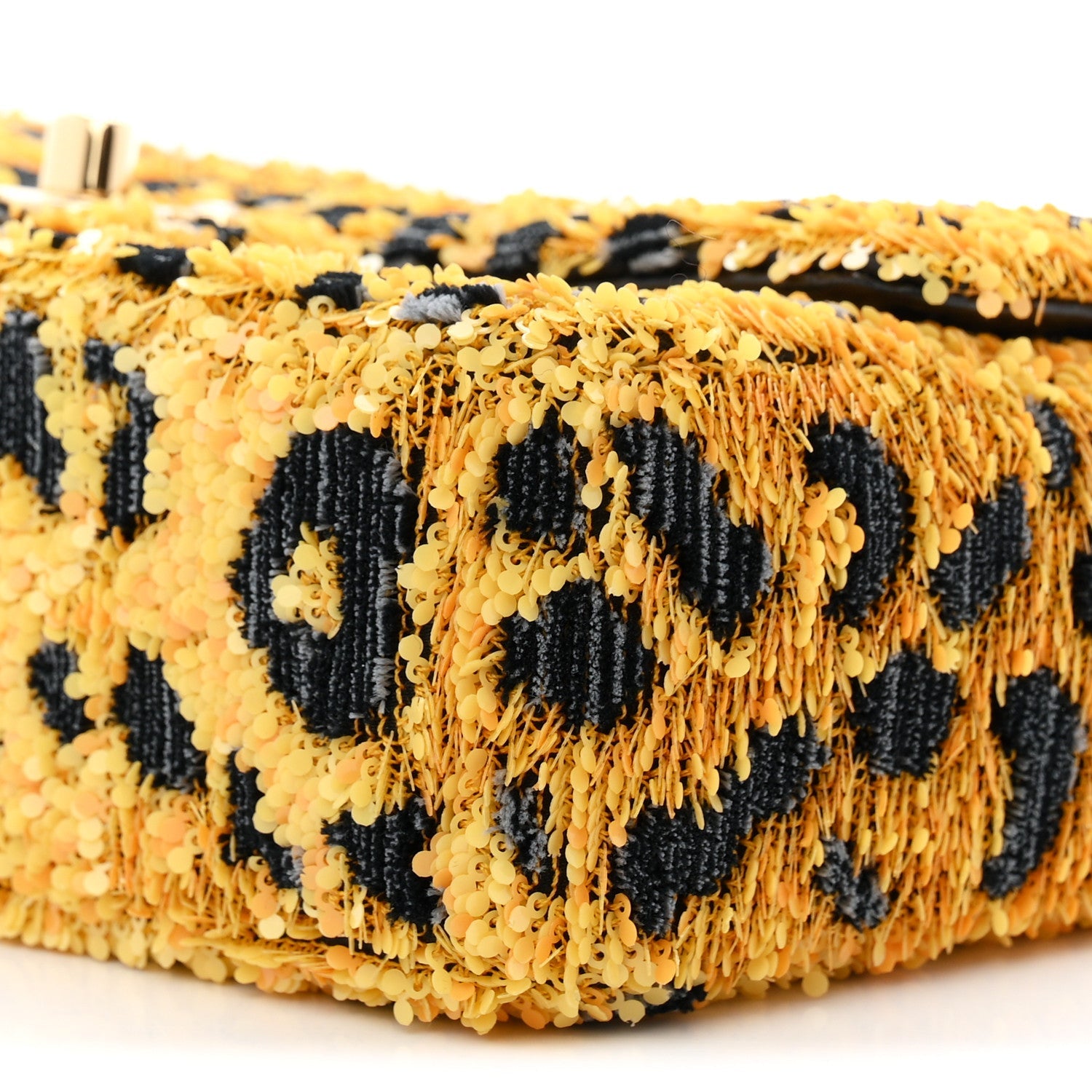 Sequin Mixed Fibers Leopard Print Mini Rectangular Flap Black Orange