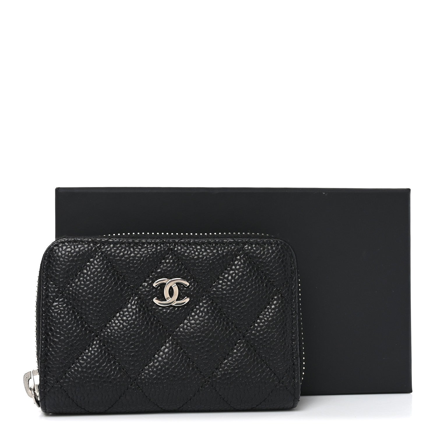 Caviar Quilted Zip Coin Purse Black
