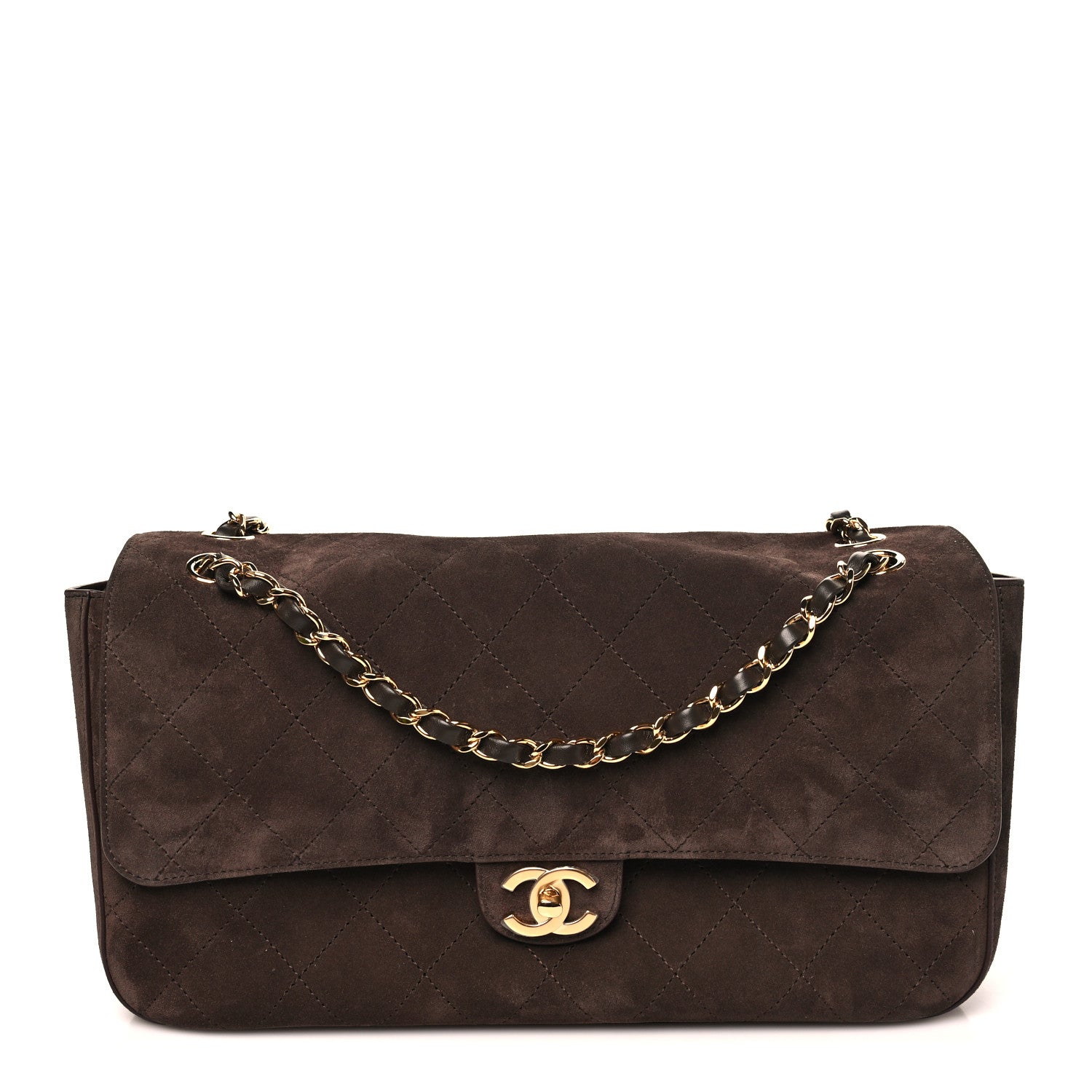 Suede Calfskin Small Souplissimo Maxi Flap Dark Brown