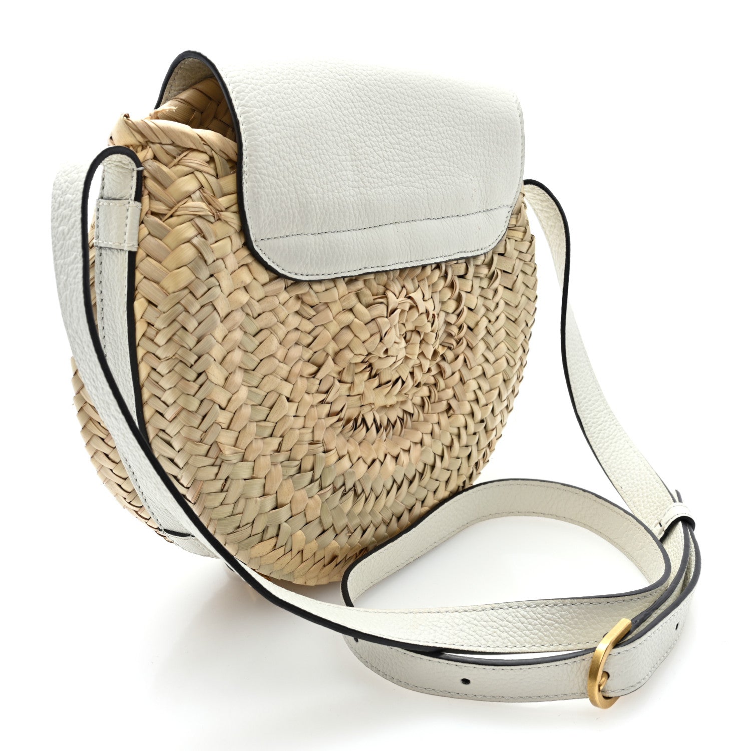 Raffia Calfskin Marcie Basket Small Marcie Round Crossbody Bag White
