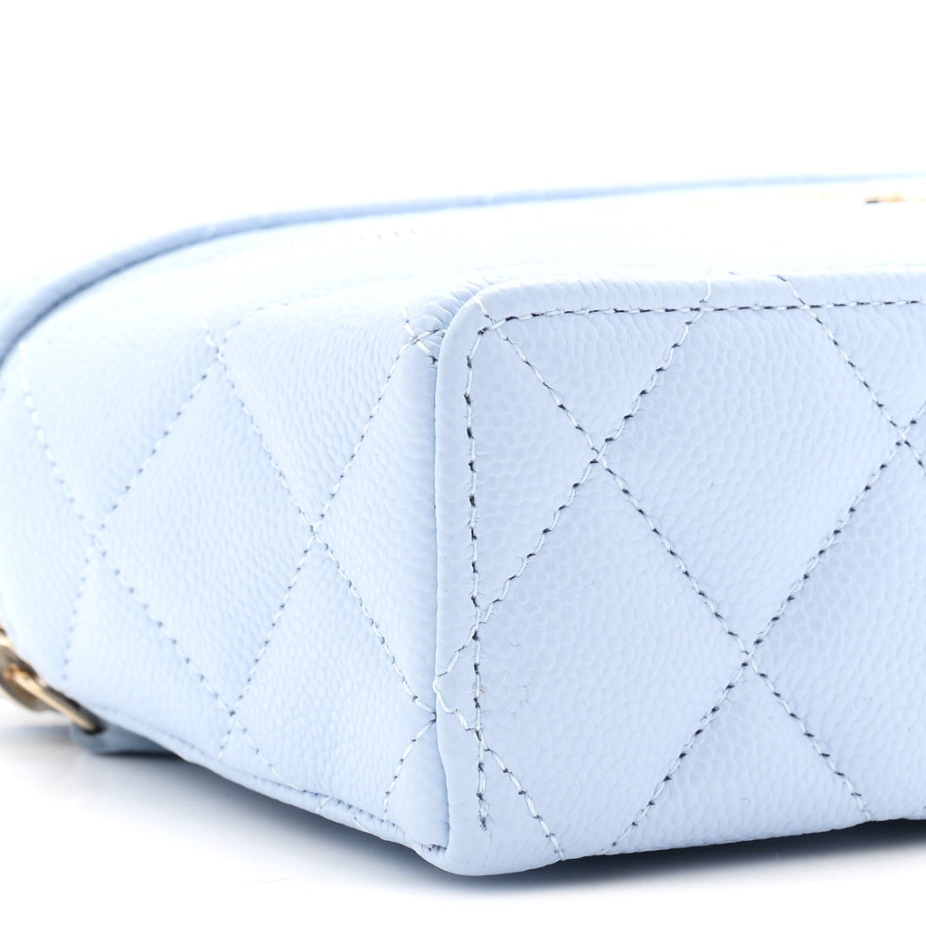 Caviar Quilted Top Handle Slim Vanity With Chain Light Blue