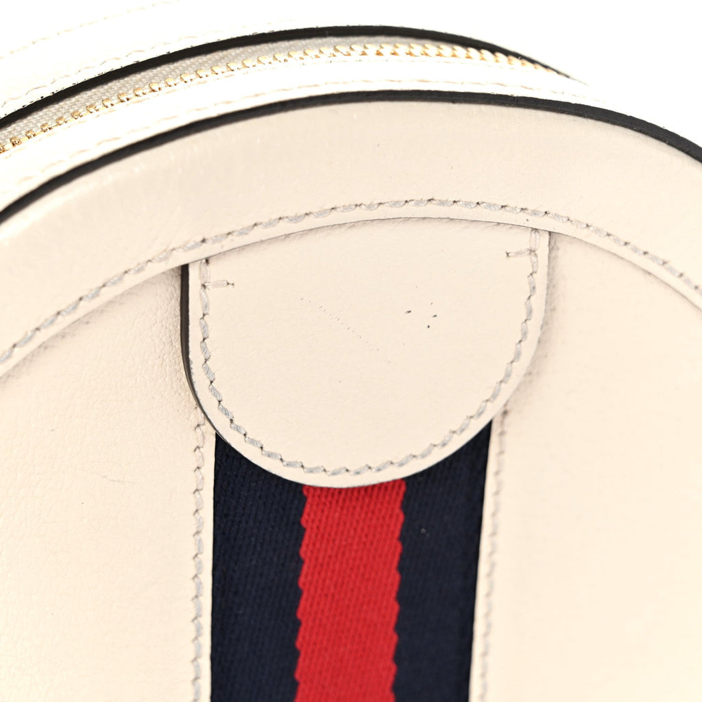 Textured Calfskin Web Mini Ophidia Round Shoulder Bag Mystic White