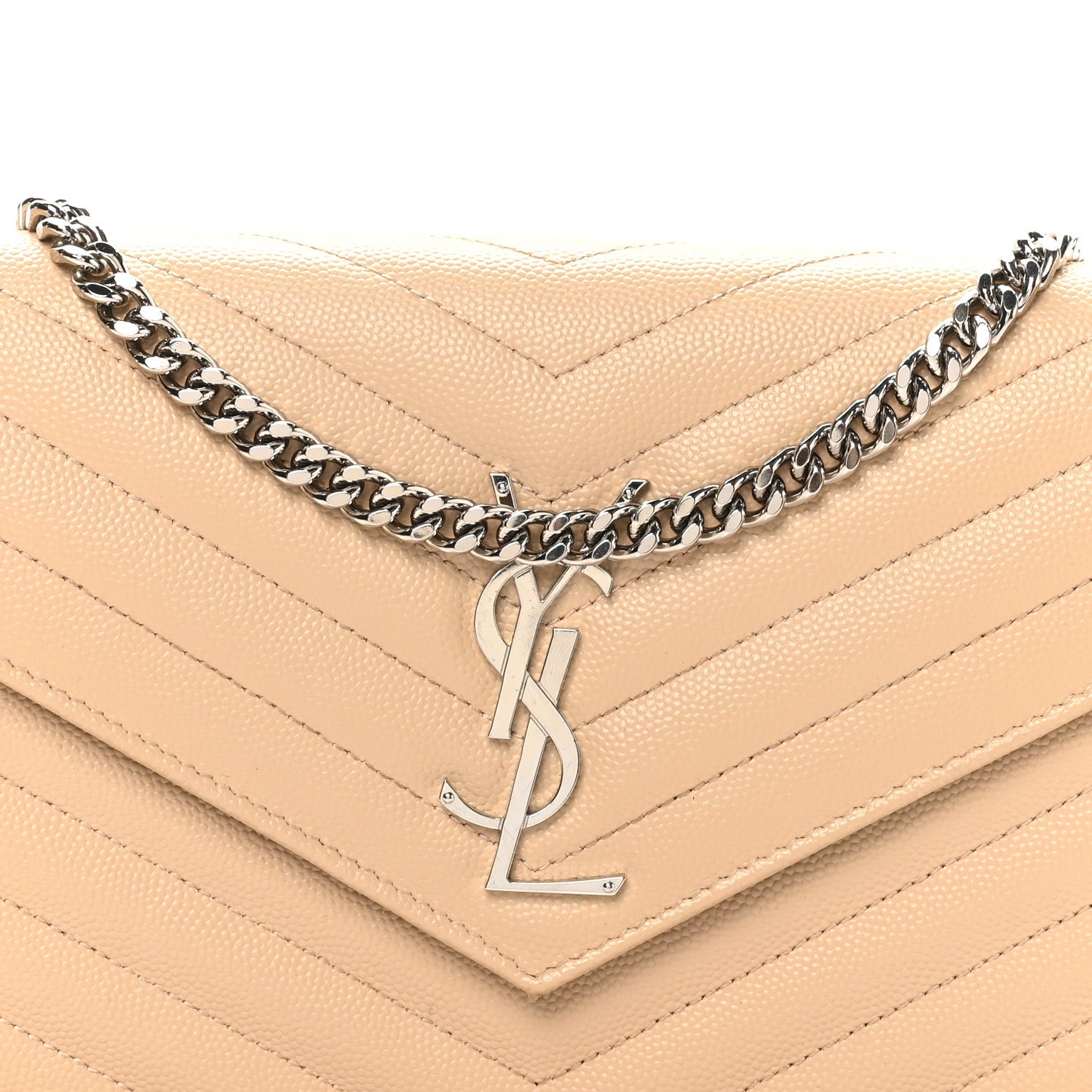 Grain De Poudre Matelasse Chevron Monogram Chain Wallet Nude Powder