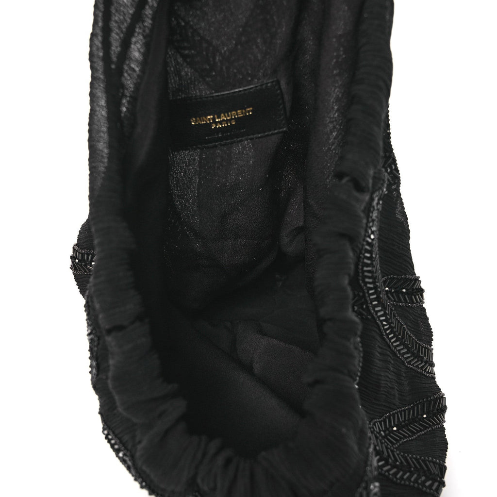 Chiffron Beaded Pochon Souple Bag Black