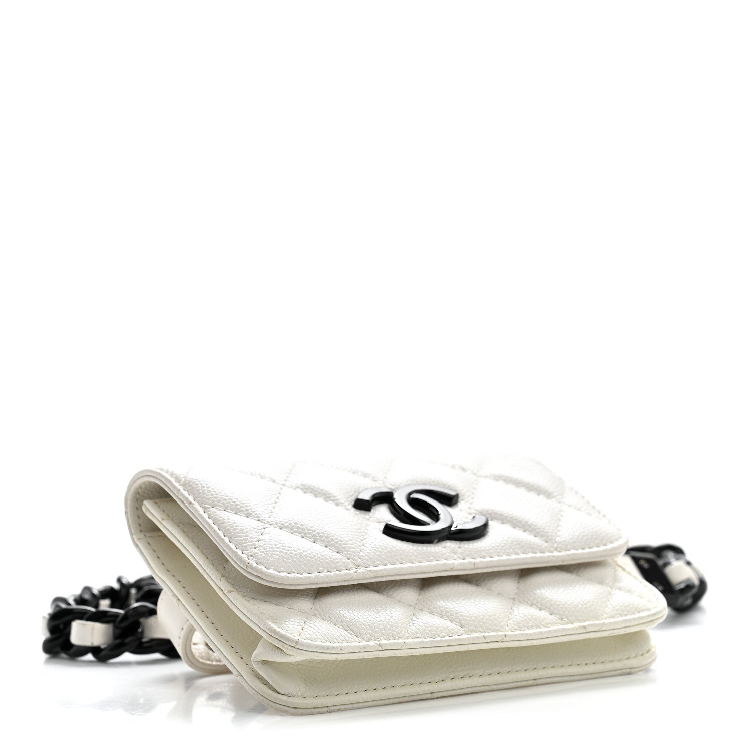 Caviar Quilted My Everything Belt Flap Card Holder White