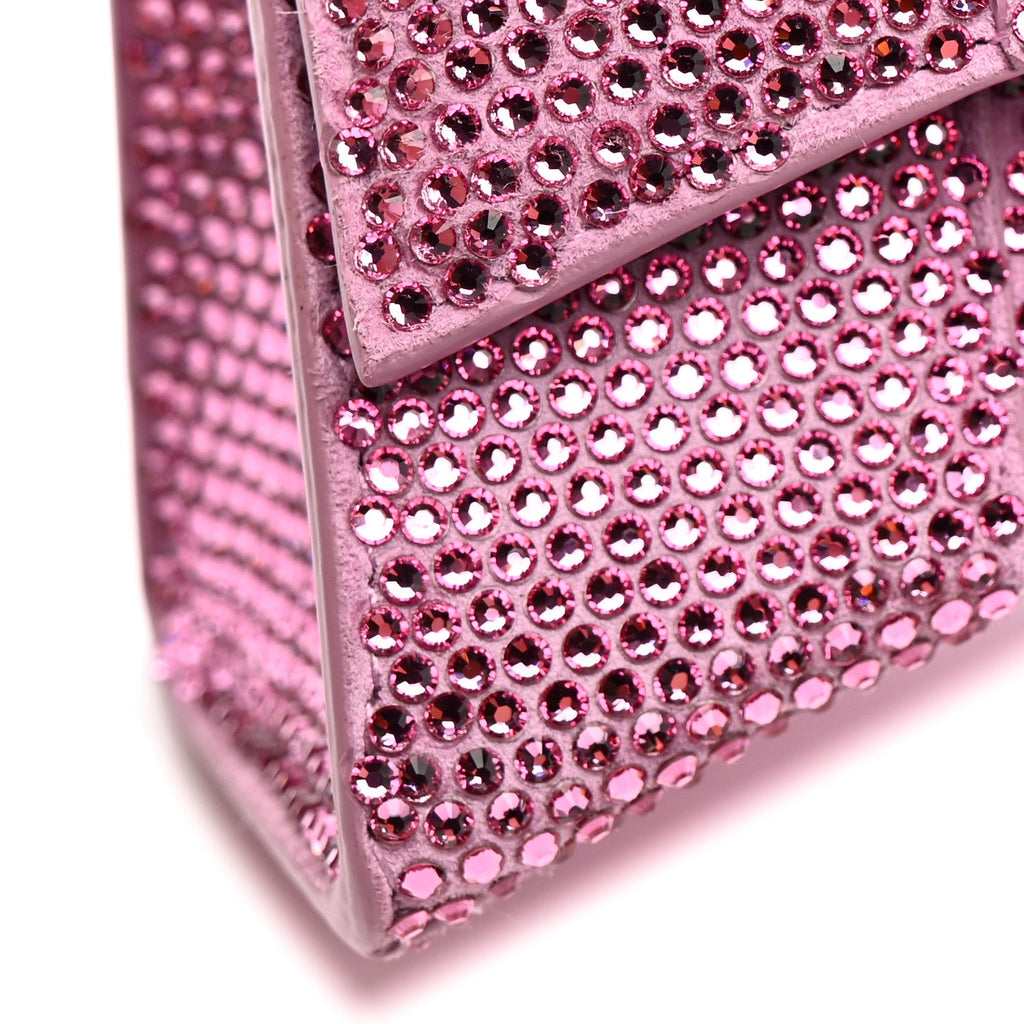 Strass Suede Hourglass Top Handle Bag XS Pink