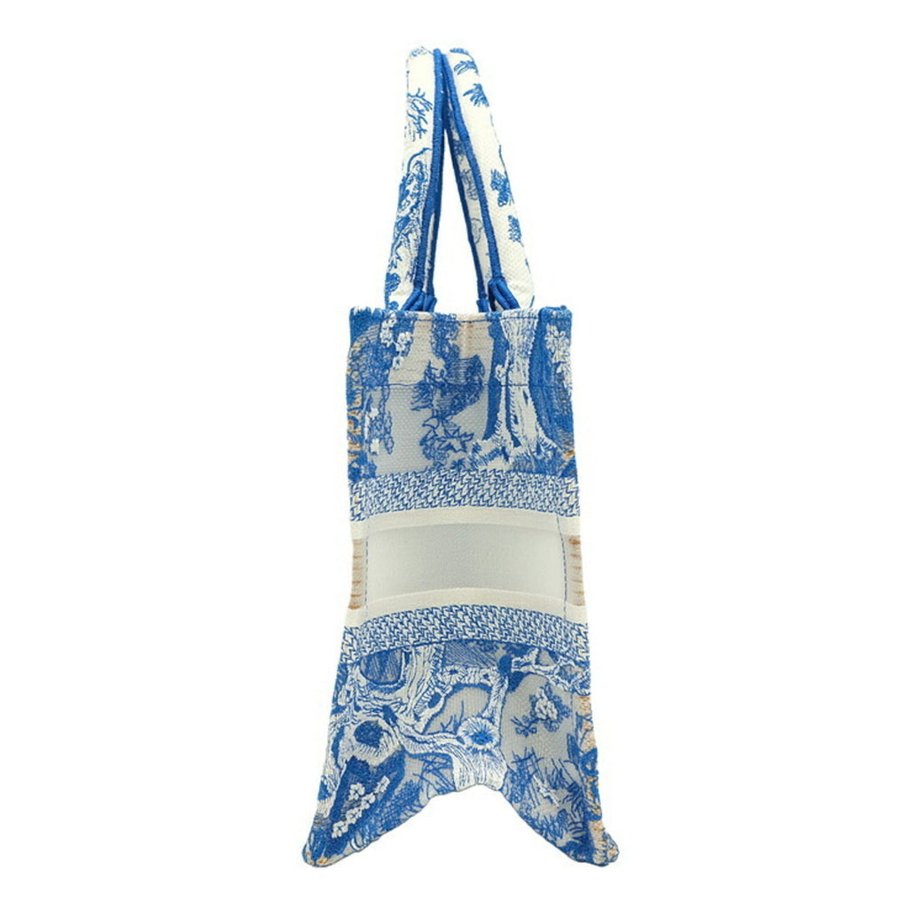 Christian Dior Book Tote Embroidered Leather Blue Canvas Handbag (Authentic  )