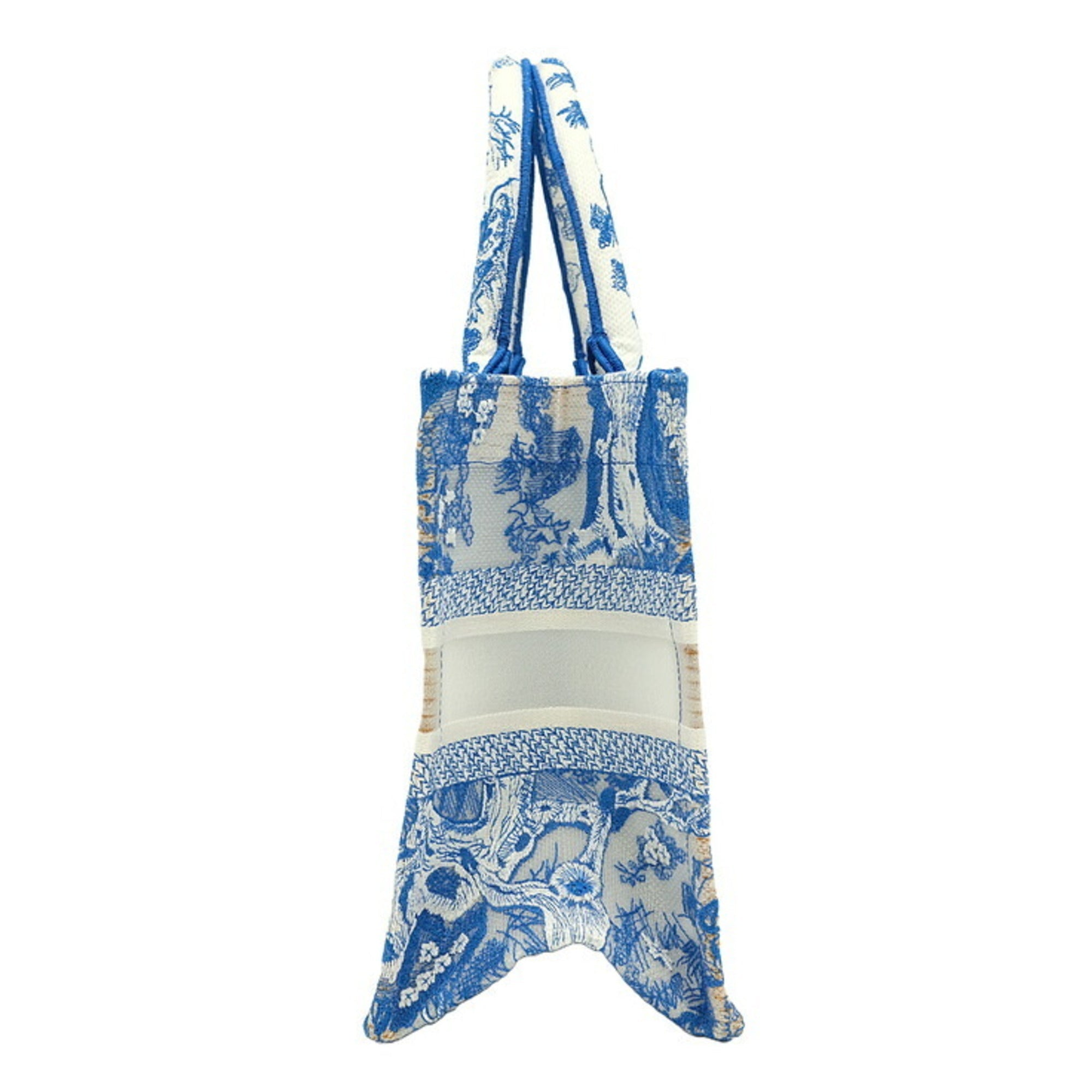 Christian Dior Book Tote Embroidered Leather Blue Canvas Handbag (Authentic  )