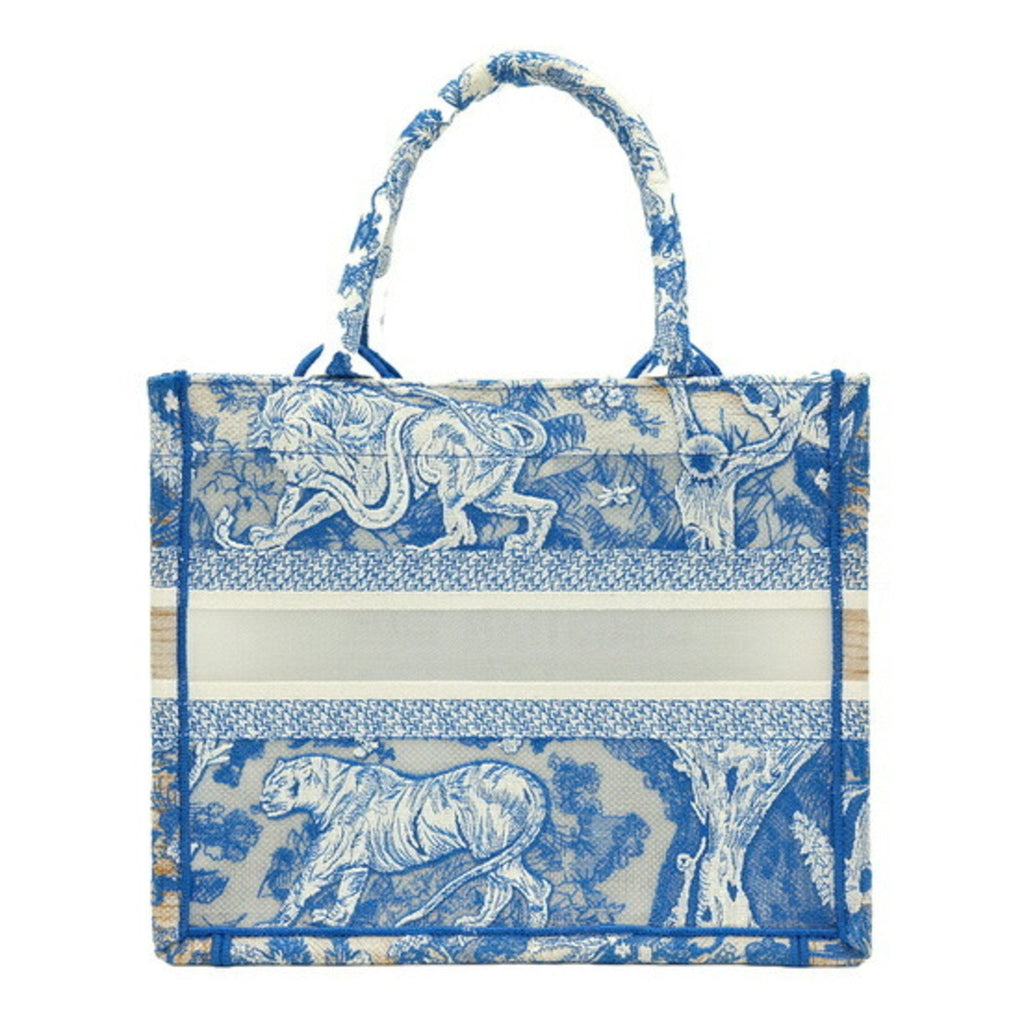 Christian Dior Book Tote Embroidered Leather Blue Canvas Handbag (Authentic  )