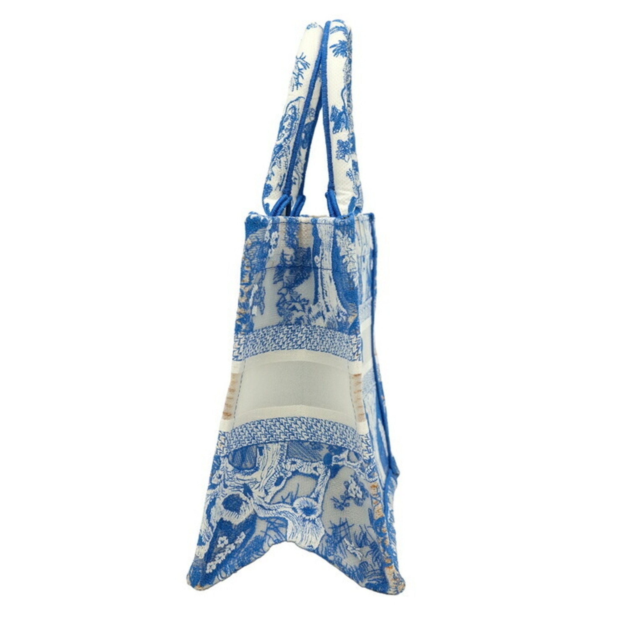 Christian Dior Book Tote Embroidered Leather Blue Canvas Handbag (Authentic  )