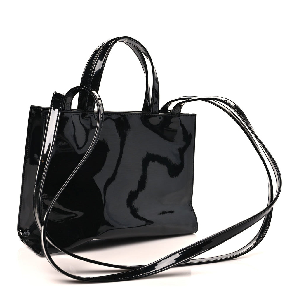 Patent Vegan Leather Shmedium Shopping Bag Black