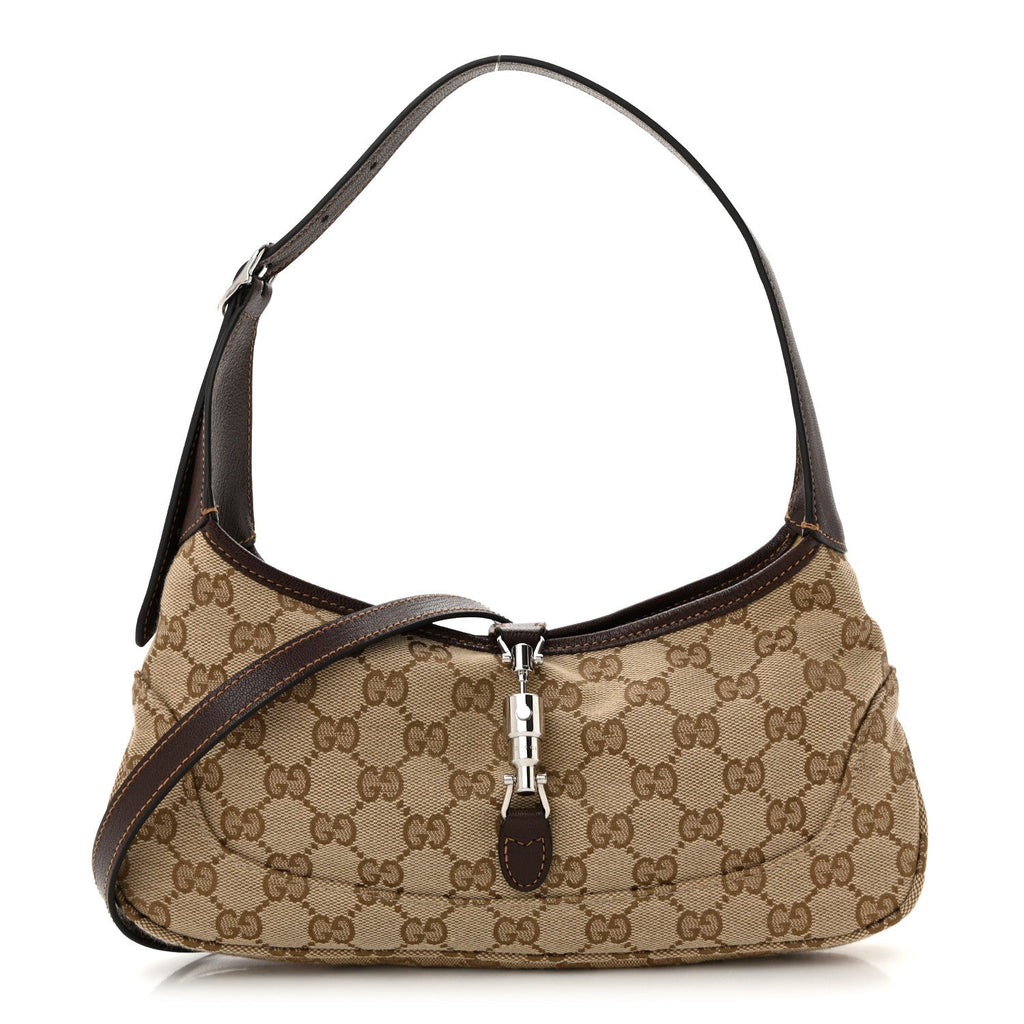 GG Supreme Grained Calfskin Medium Jackie Slim Shoulder Bag Sand Dark Brown