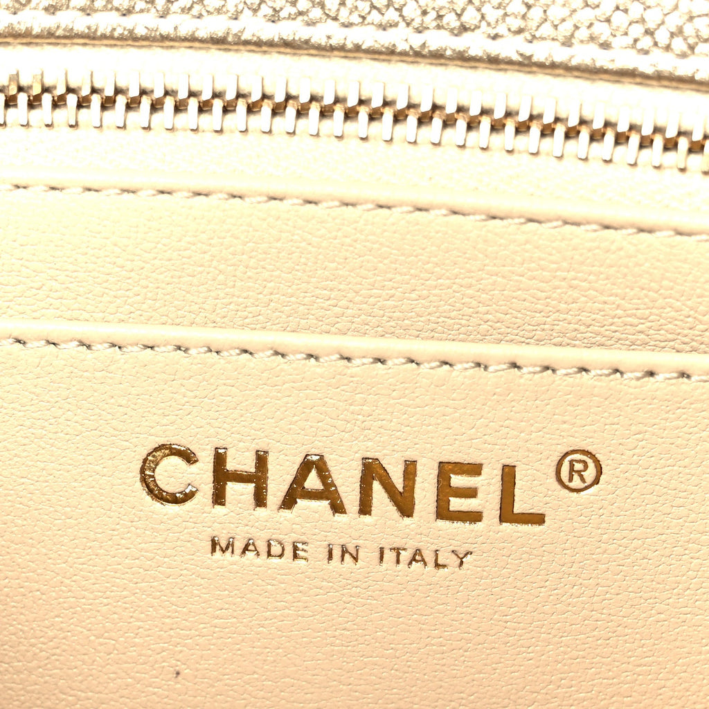 Metallic Caviar Quilted Medium CC Slide Flap Light Gold
