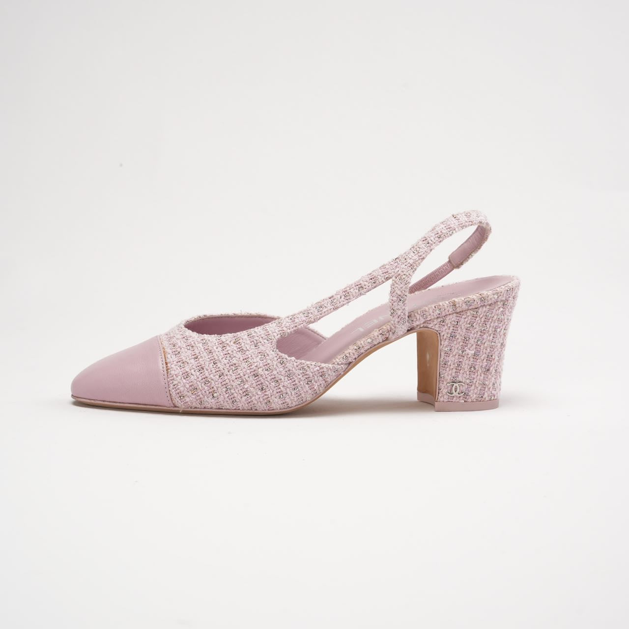 Chanel Tweed/Leather Slingback Pumps Pink 38