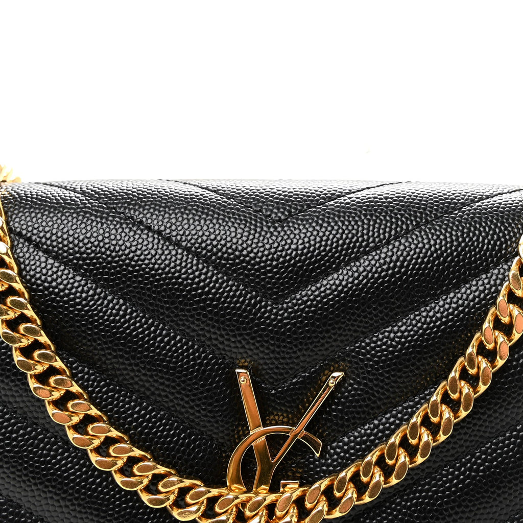 Grain De Poudre Matelasse Chevron Monogram Chain Wallet Black