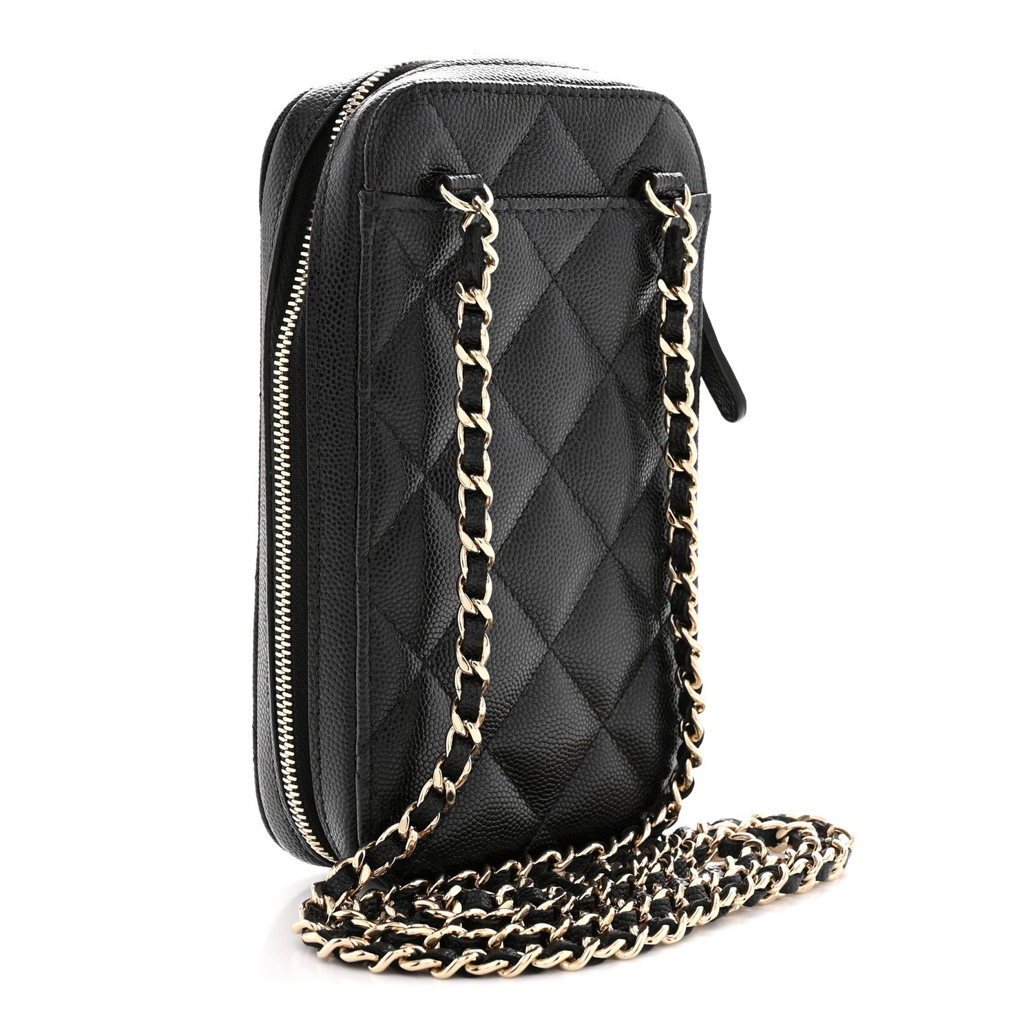 Caviar Quilted Phone Holder Wallet On Chain WOC Black Black