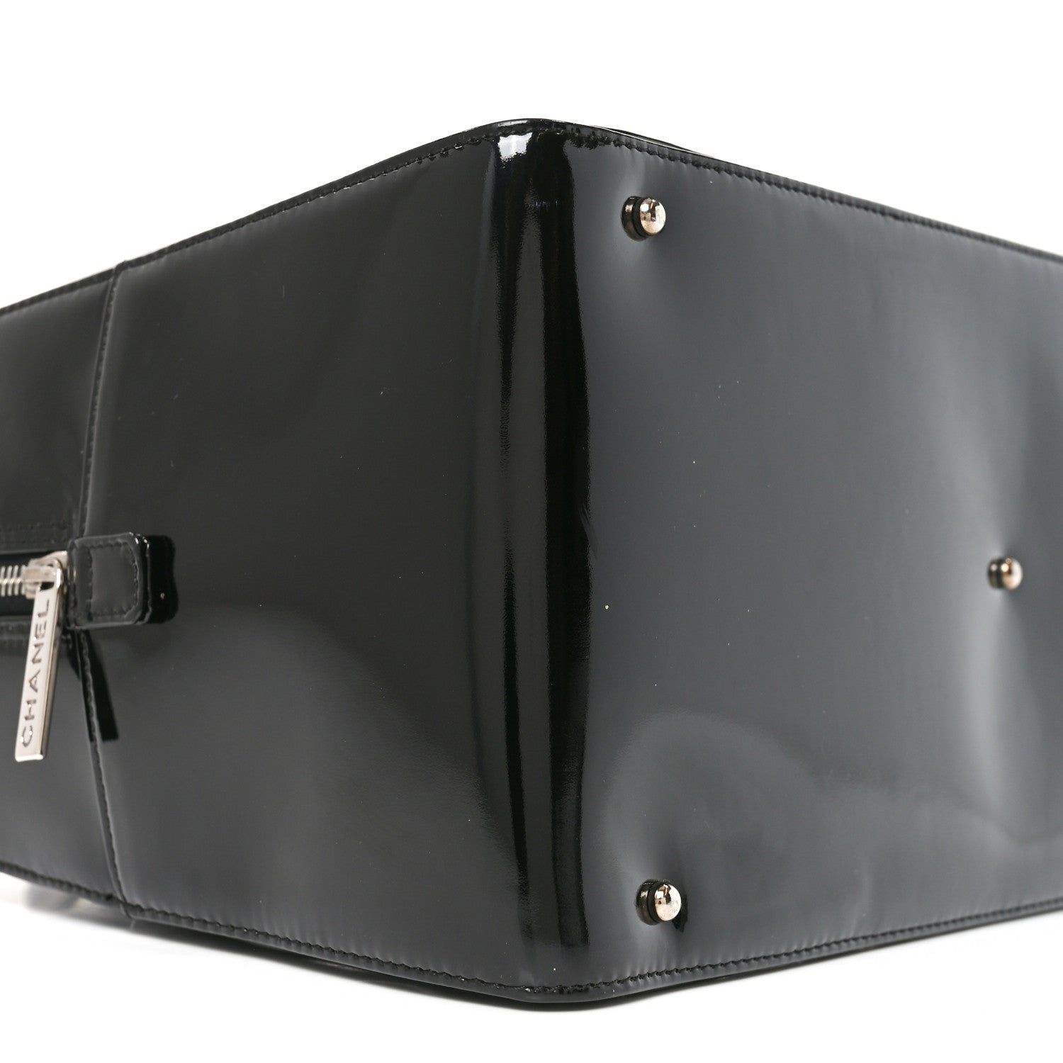 Patent Quilted Chocolate Bar Bowler Black