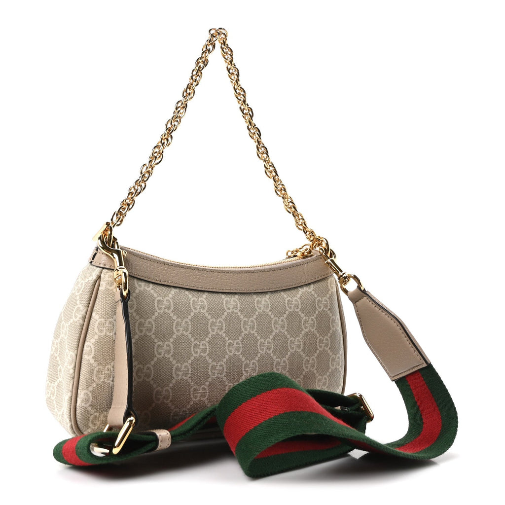 GG Supreme Monogram Textured Dollar Calfskin Web Small Ophidia GG Handbag Beige Mystic White Oatmeal