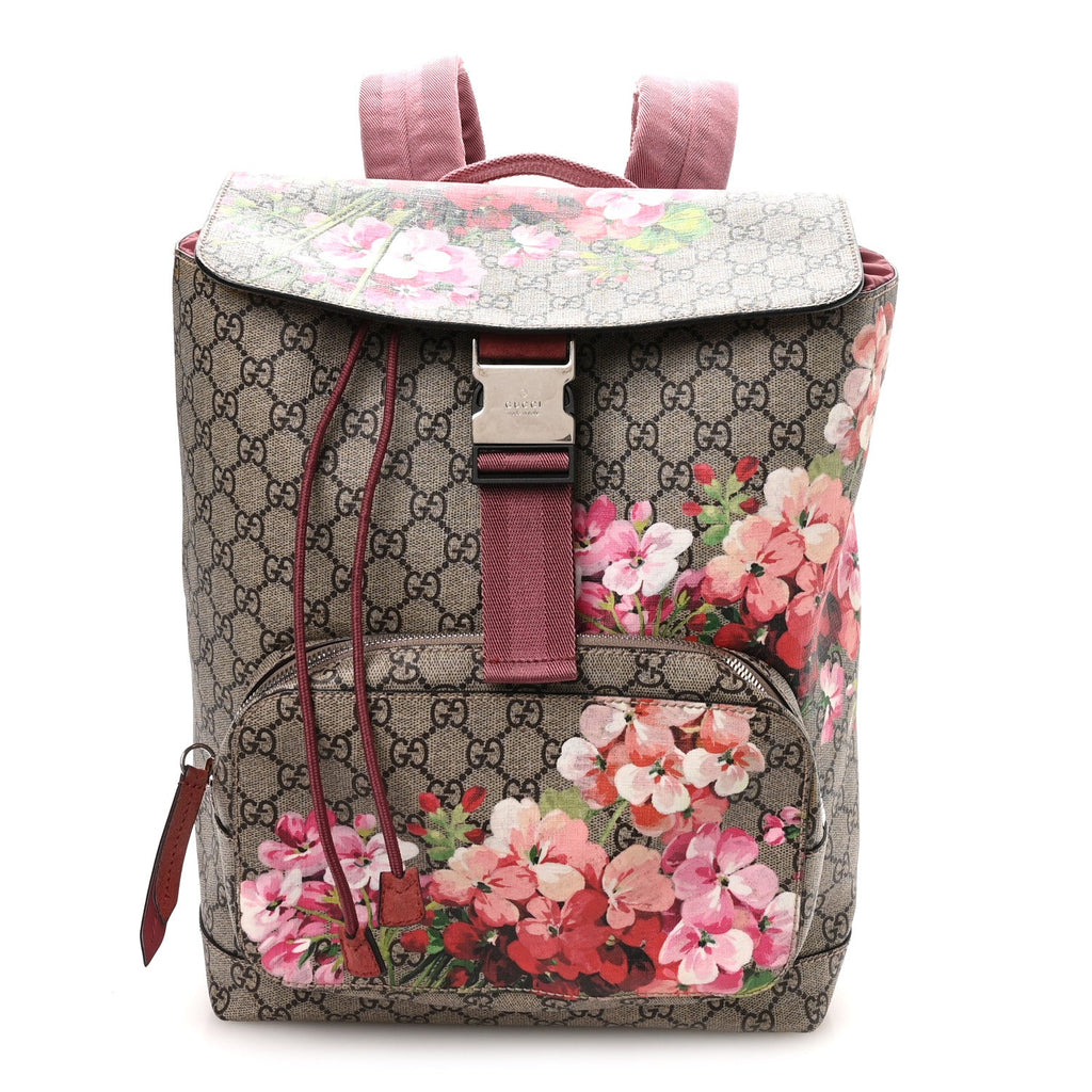 GG Supreme Monogram Blooms Medium Single Buckle Backpack Beige Multicolor Dry Rose