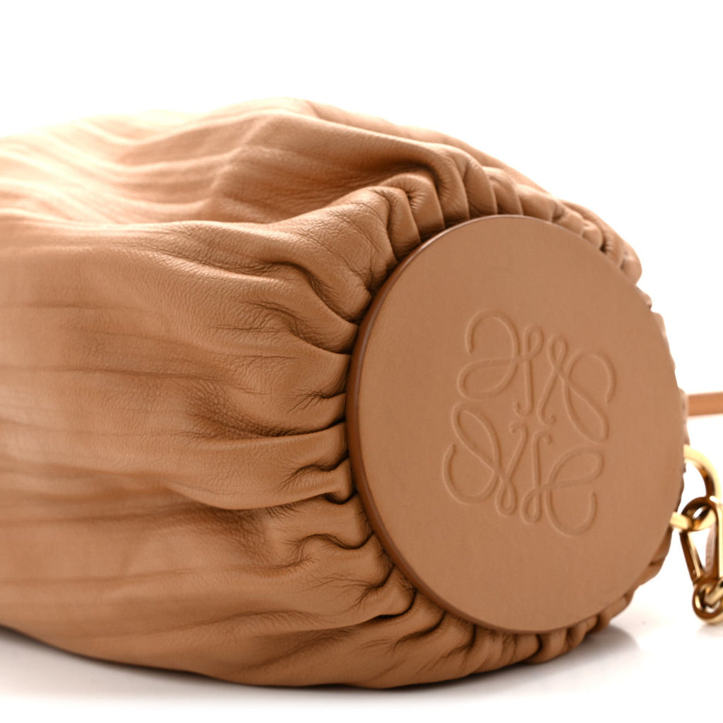 Lambskin Pleated Bracelet Pouch Shoulder Bag Warm Desert