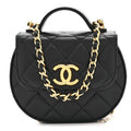 Shiny Aged Calfskin Quilted Mini Top Handle Clutch With Chain Black