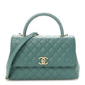 Caviar Quilted Lizard Embossed Small Coco Handle Flap Green