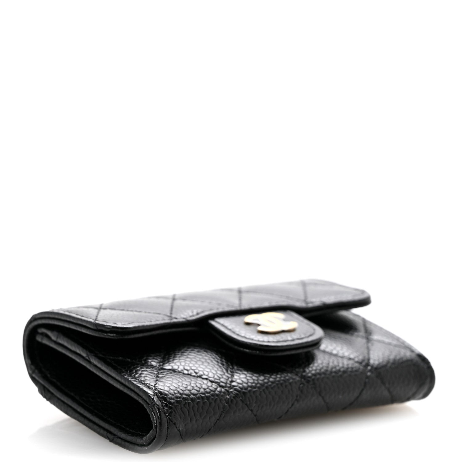 Caviar Quilted Flap Card Holder Wallet Black