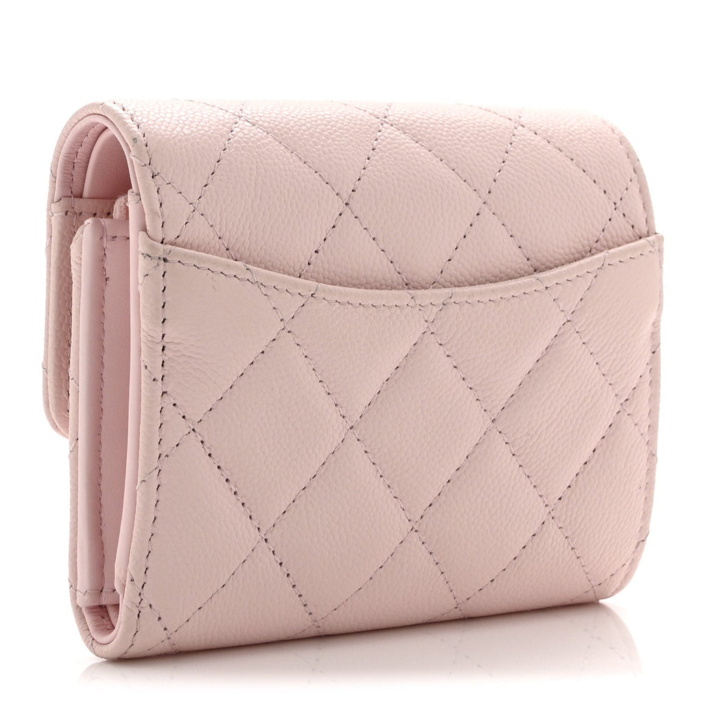 Caviar Quilted Compact Flap Wallet Light Pink Light Pink