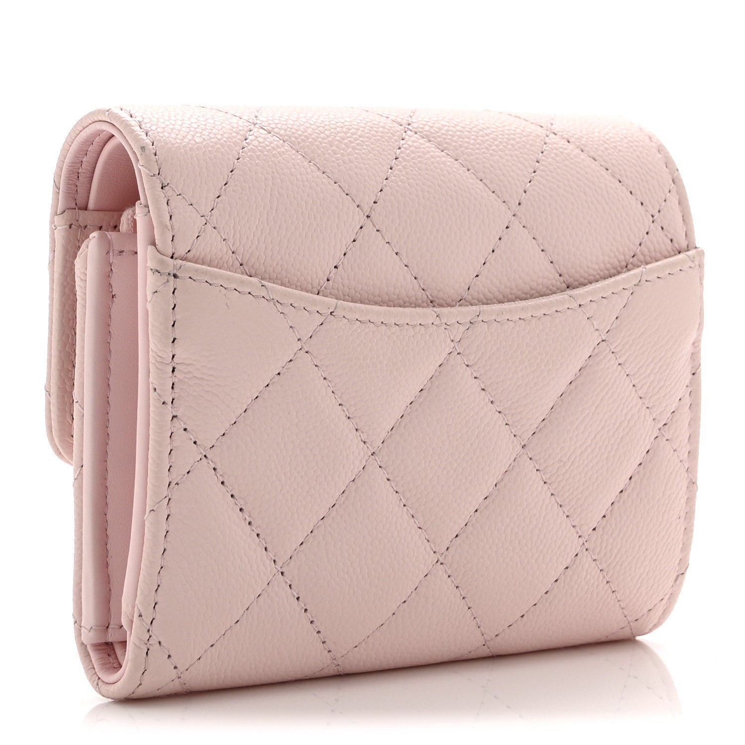 Caviar Quilted Compact Flap Wallet Light Pink Light Pink