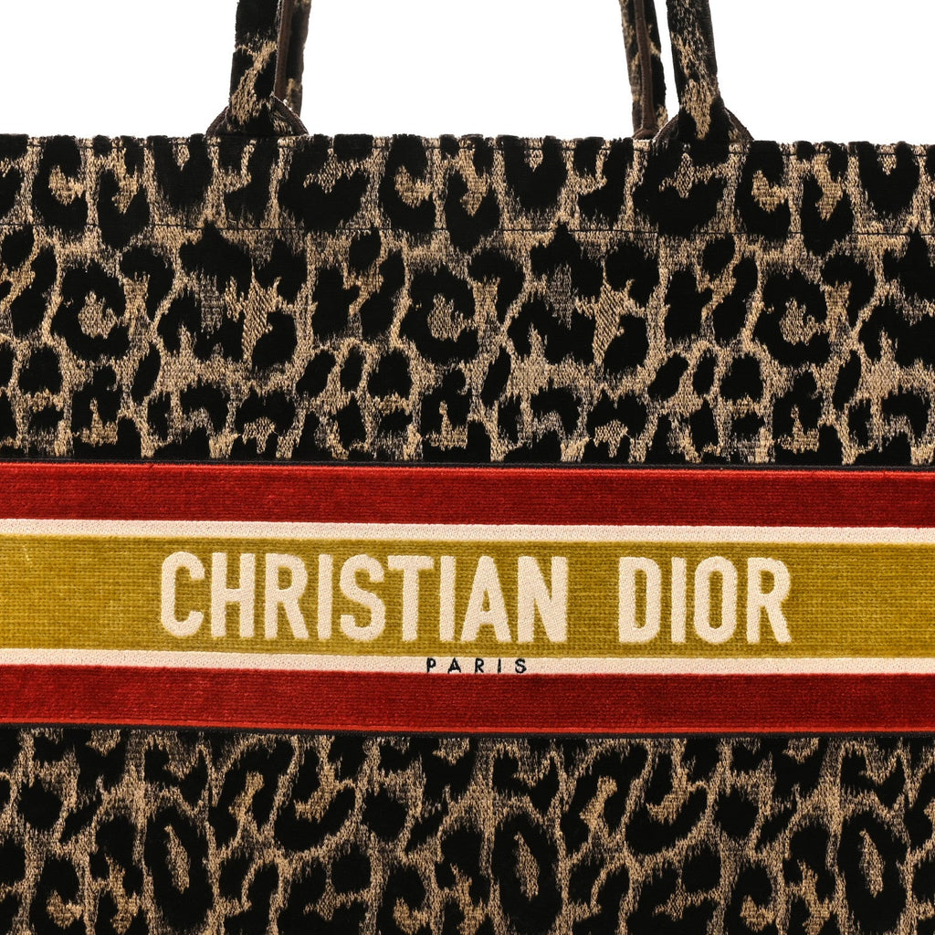 Canvas Velvet Embroidered Large Leopard Book Tote Tote Beige